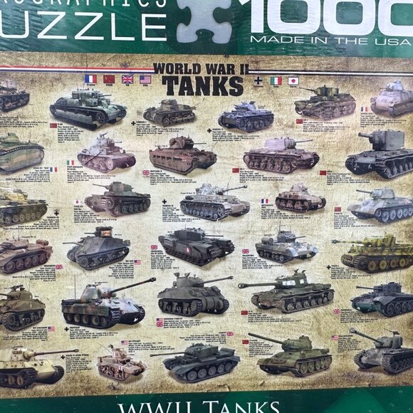 1000 Piece Jigsaw Puzzle World War II Tanks Eurographics USA Military New in Box - Picture 4 of 9